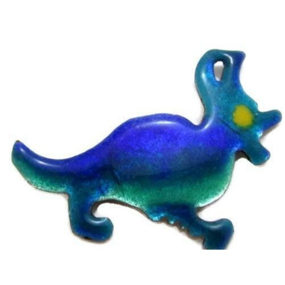 Unusual Antique Victorian Blue & Green Bird Animal Baked Enamel Brooch Pin